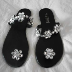 Womens black slip-on sandals